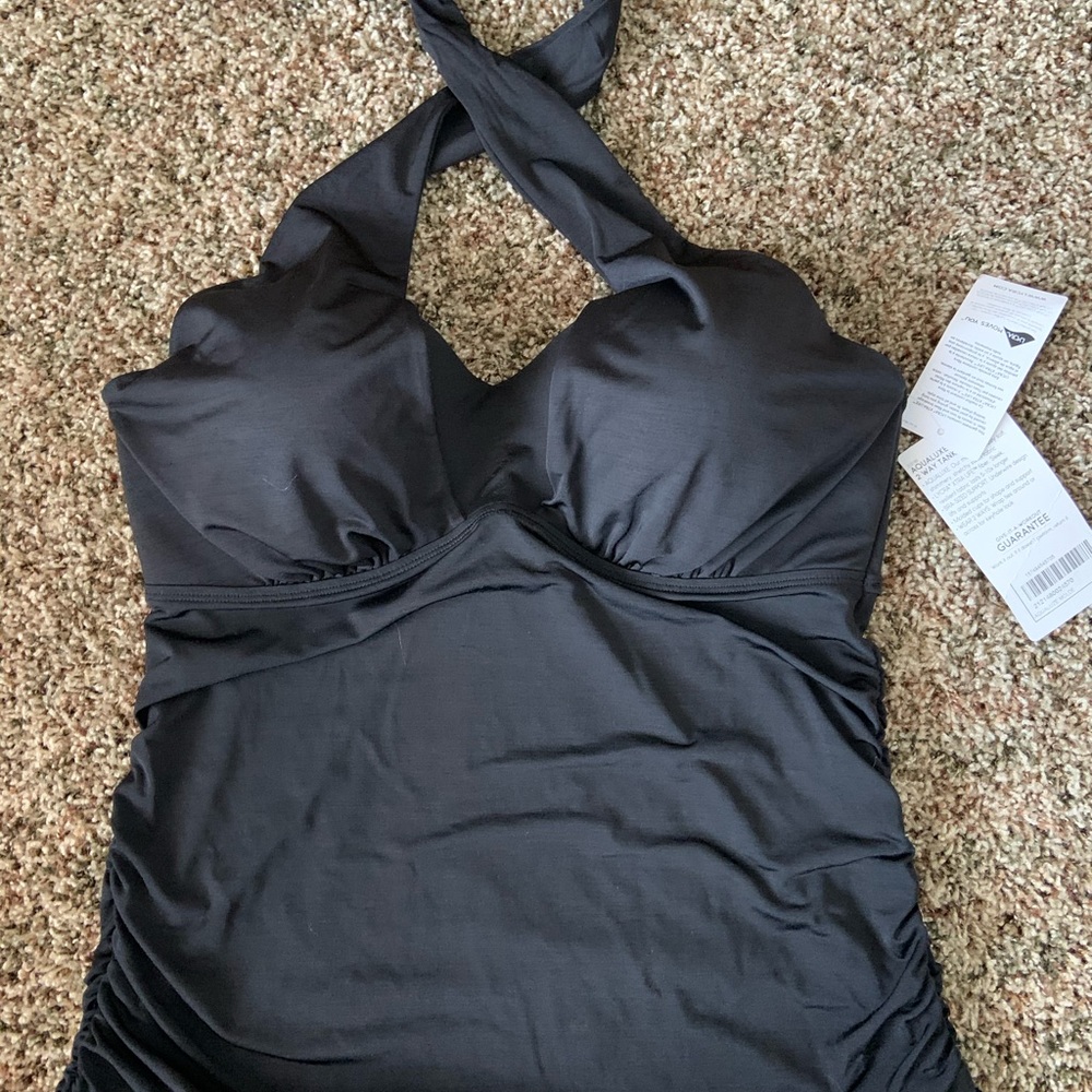 Athleta  Aqualux black halter tankini 38B/C